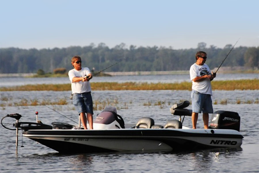 two anglers fishing on lake tholocco from a bass boat