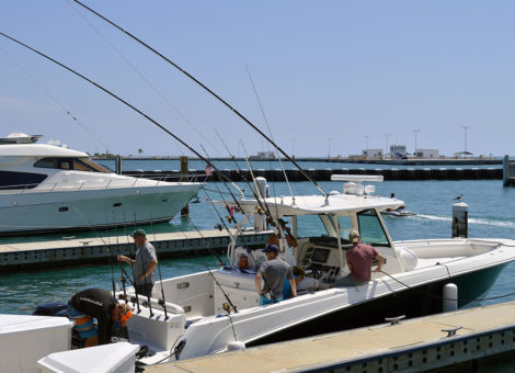 center console fishing boat in keywest florida marina