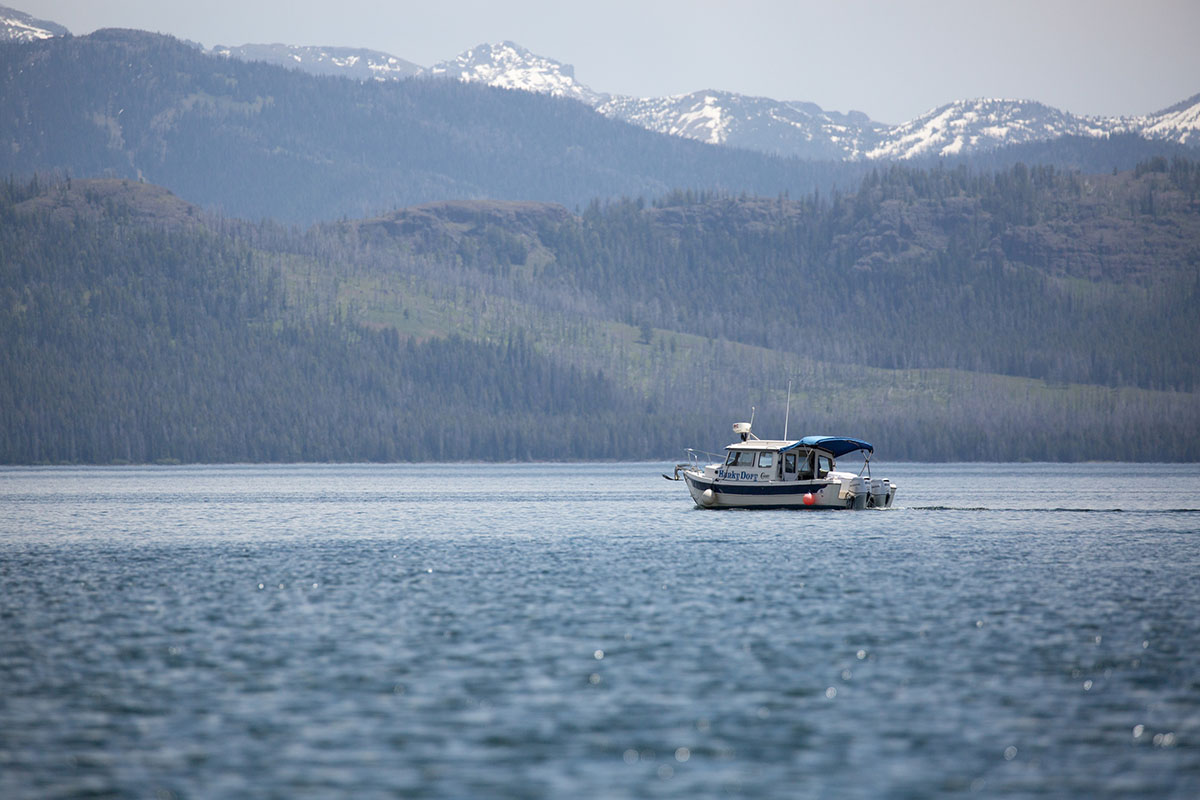 boat fisihig on yellowstone lake