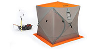 ice fishing shelter, sled and auger