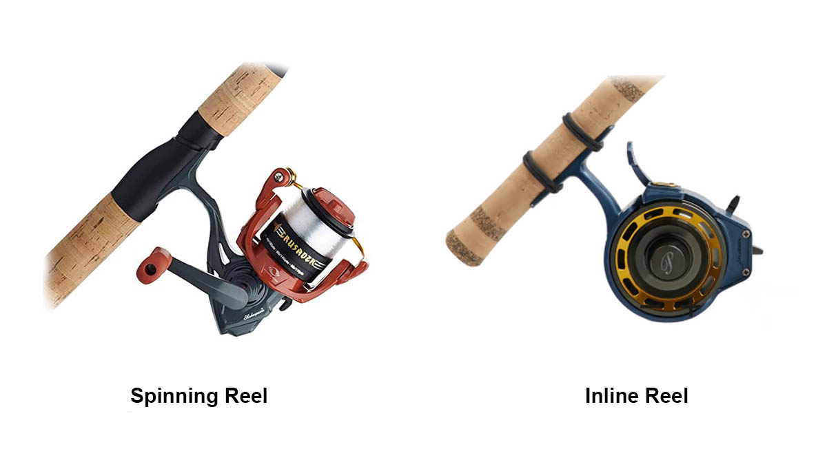 spinning reel and inline reel side by side