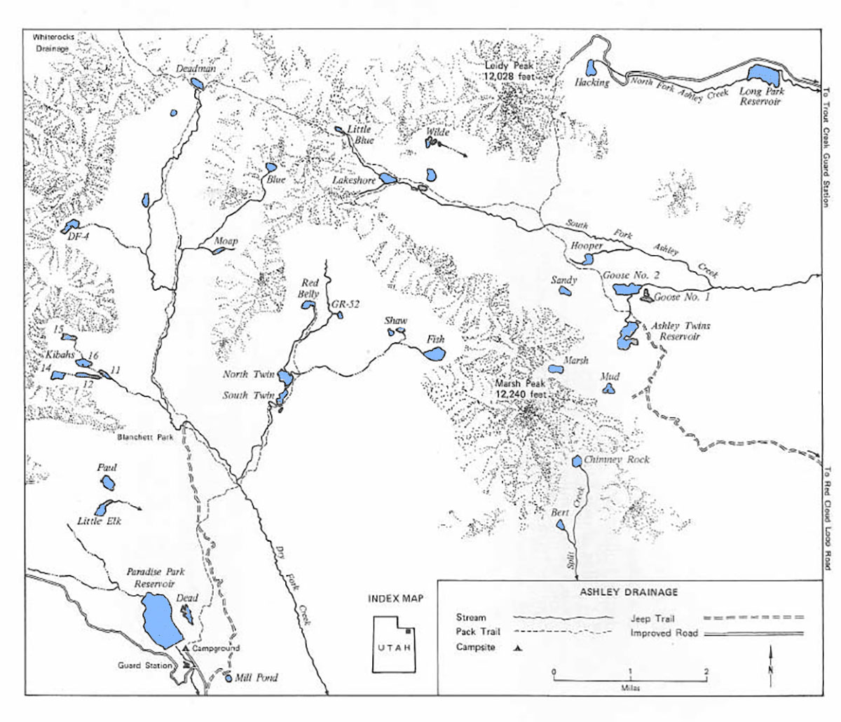 ashley creek drainage uintas fishing lakes map