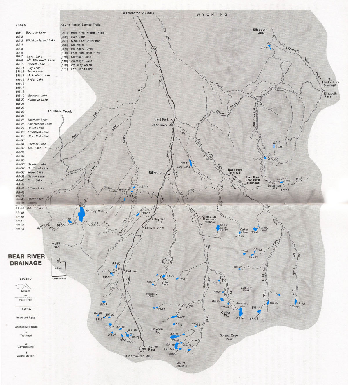 bear river drainage uintas fishing lakes map