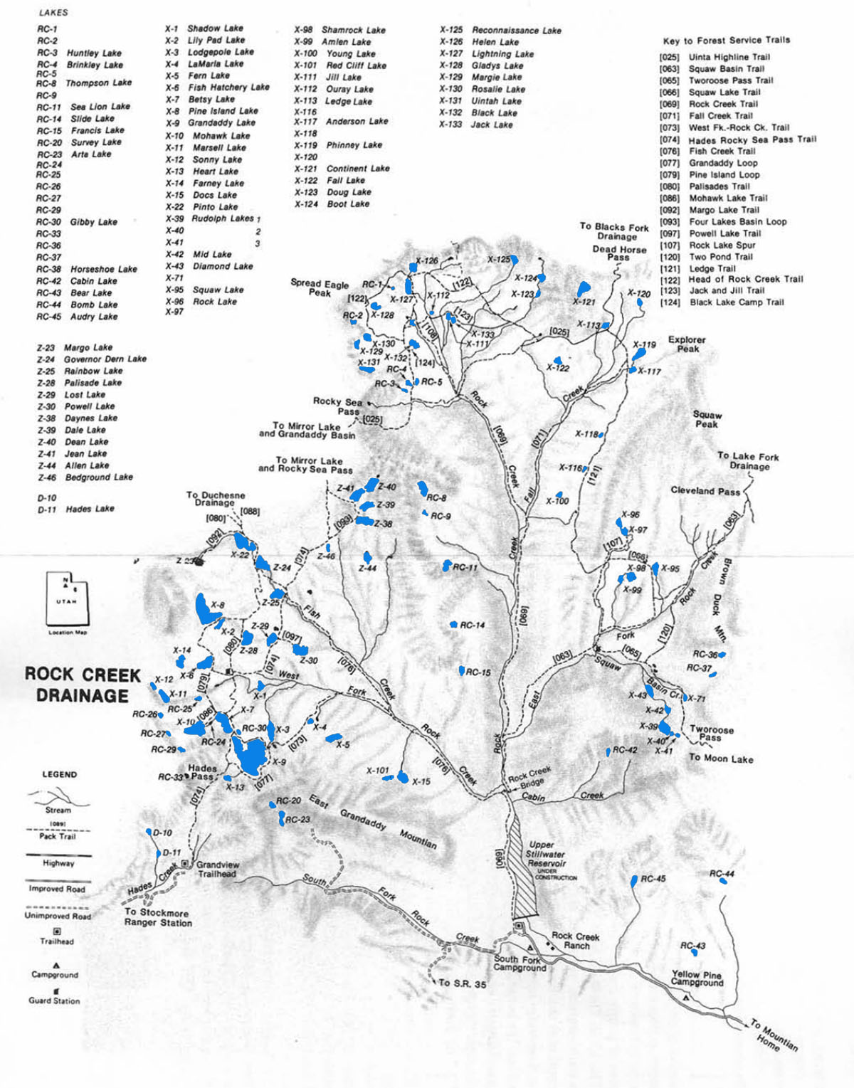 rock creek drainage uintas fishing lakes map