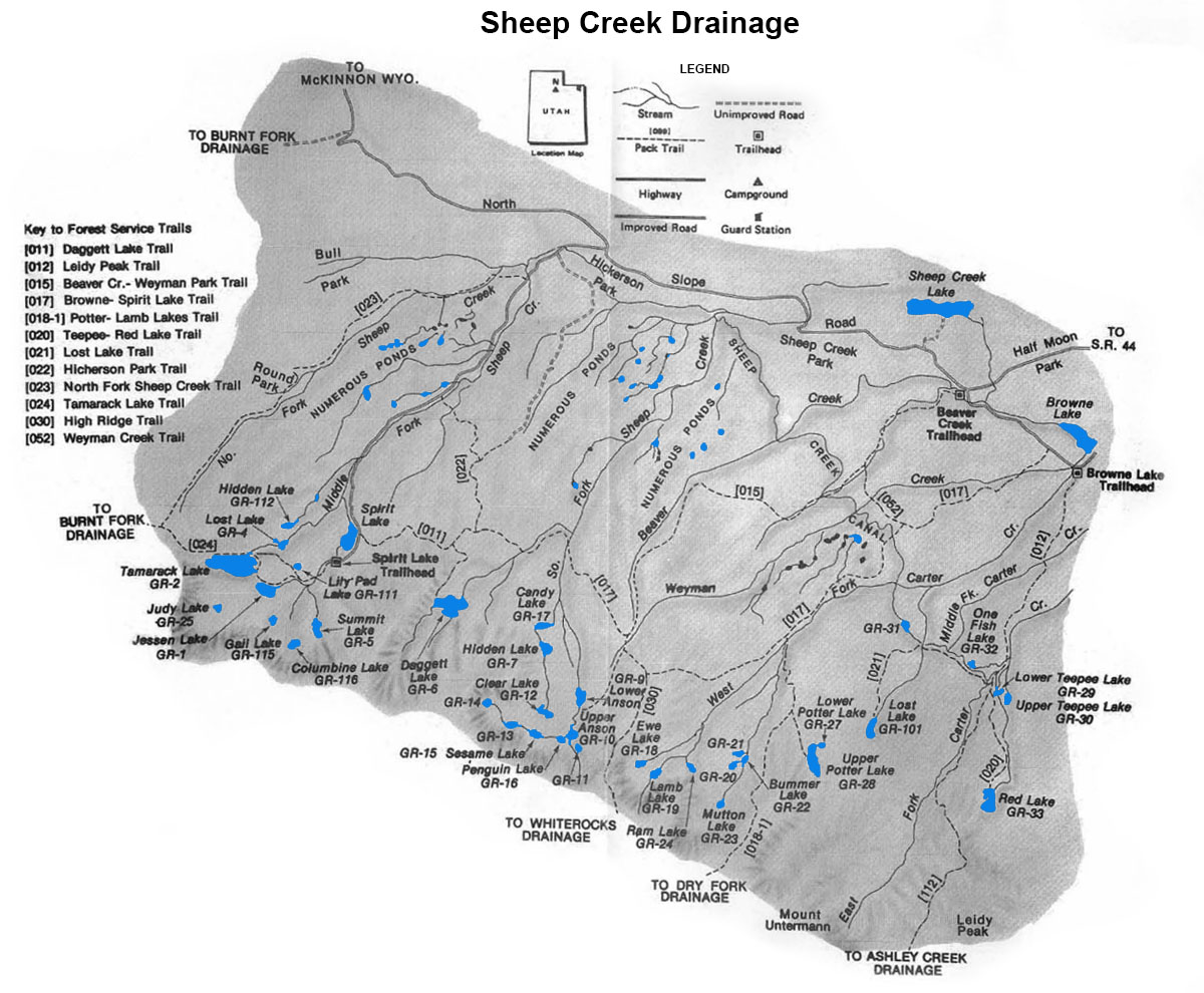 sheep carter creek drainage uintas fishing lakes map