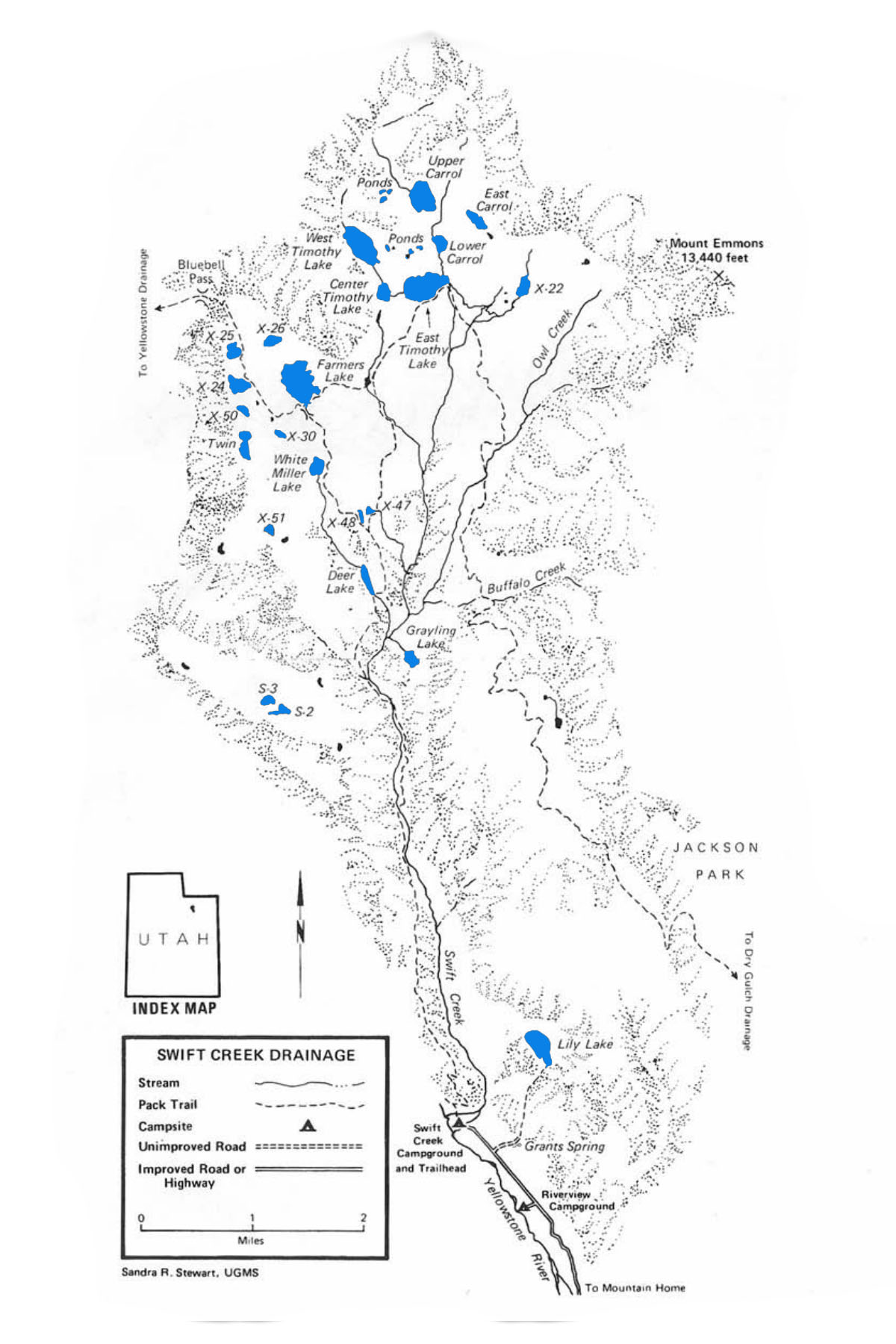 swift creek drainage uintas fishing lakes map