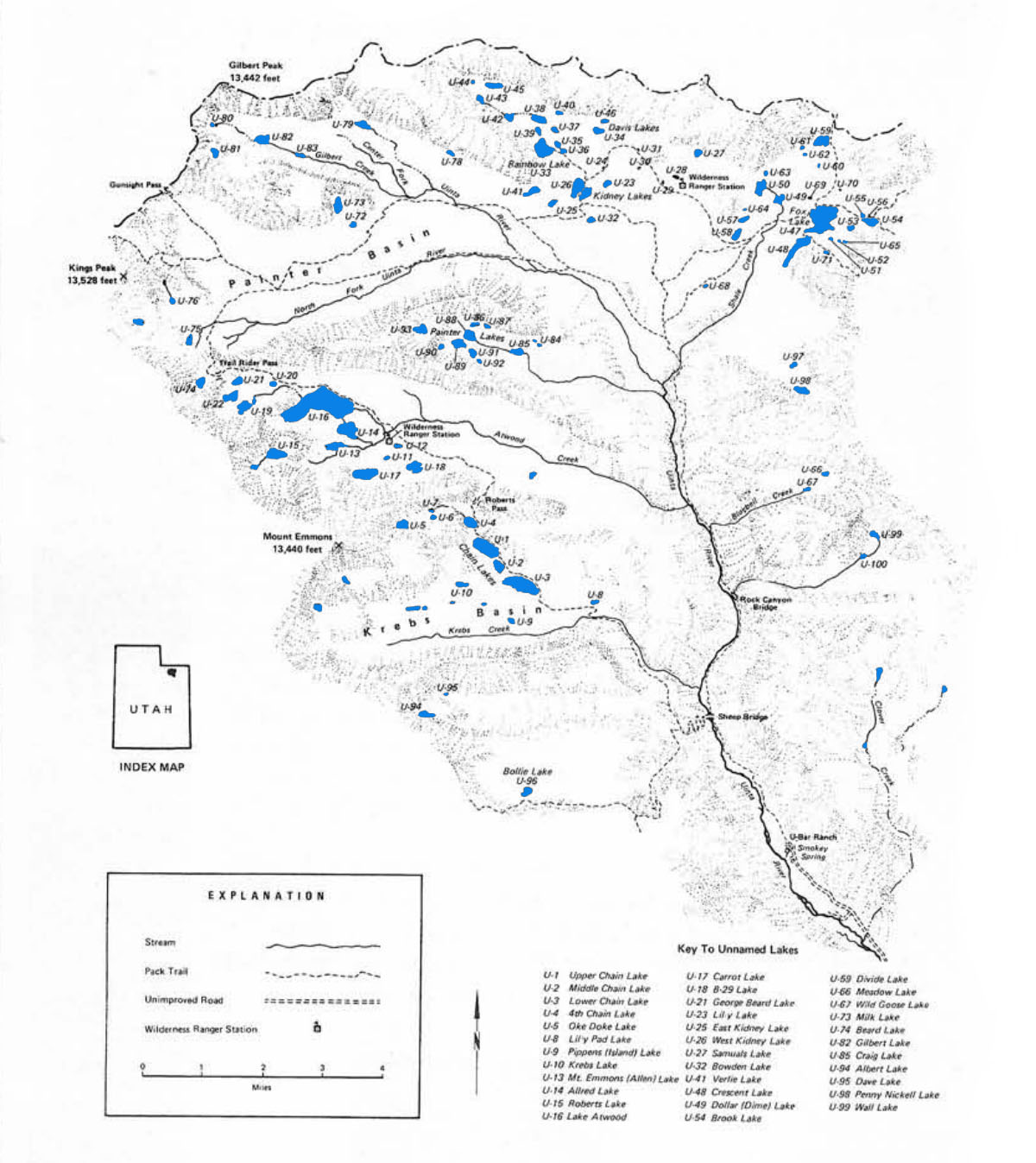 uinta river drainage fishing lakes map