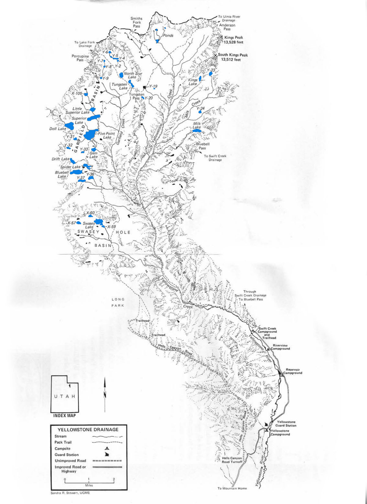 yellowstone river drainage uintas fishing lakes map