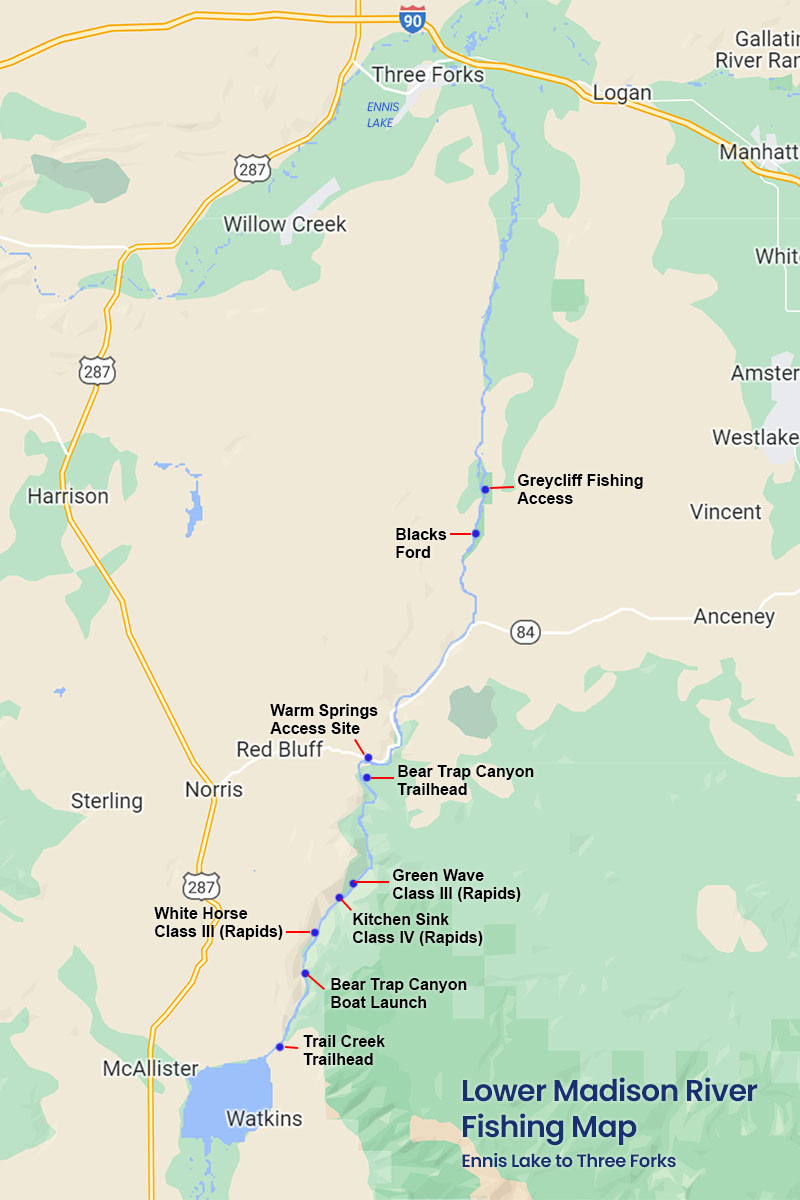 lower madison river fishing map