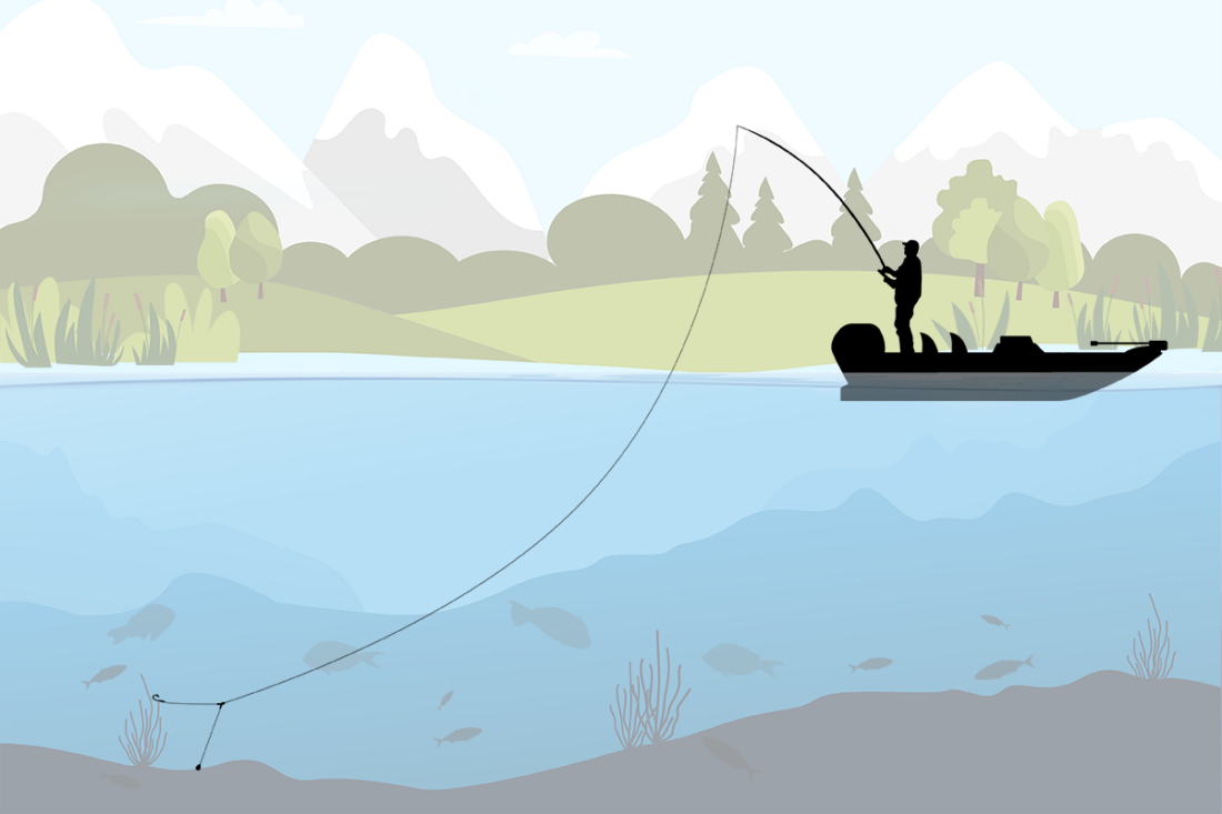 bottom fishing in a boat in a lake