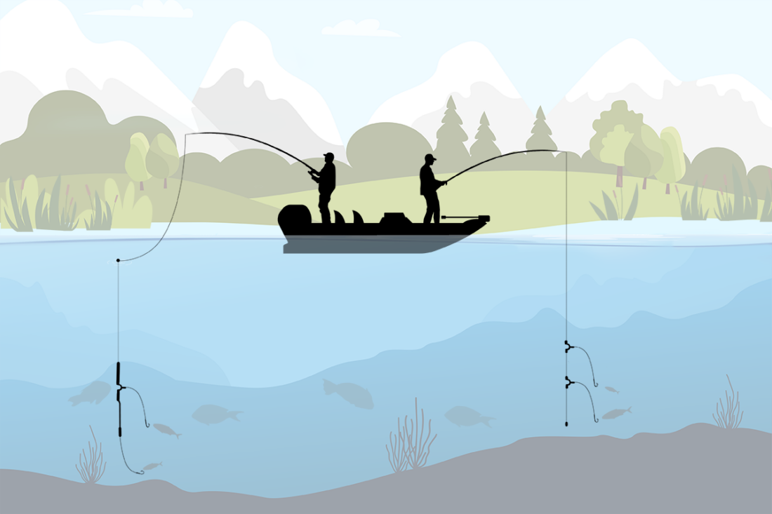 two men still fishing from a boat