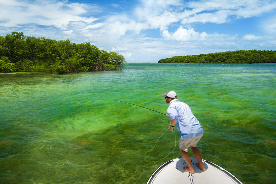 Fly fisherman fishing on the key west flats